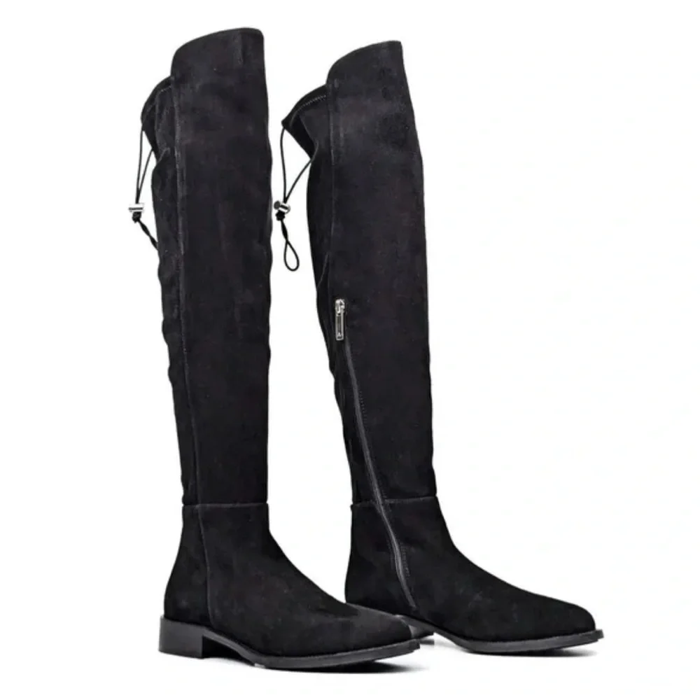 AQUATALIA NORINA BLACK SUEDE BACK DRAWCORD DRESSY OTK FASHION BOOTS Sz 6.5